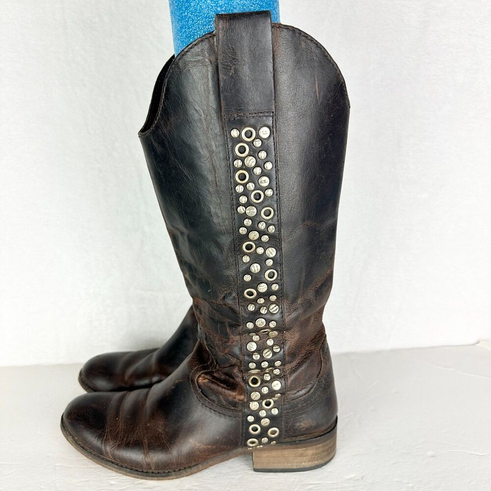 Spirit By Lucchese Avery Grommet Boots Size 8.5 Brown Distressed Leather Riding